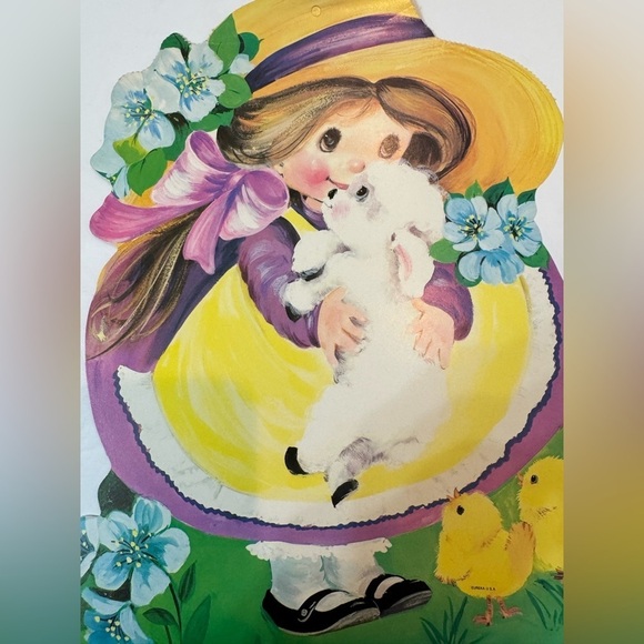 2 Vintage 1980’s Eureka Die Cut Easter Girl Lamb Cut Outs Double-sided - Picture 2 of 5